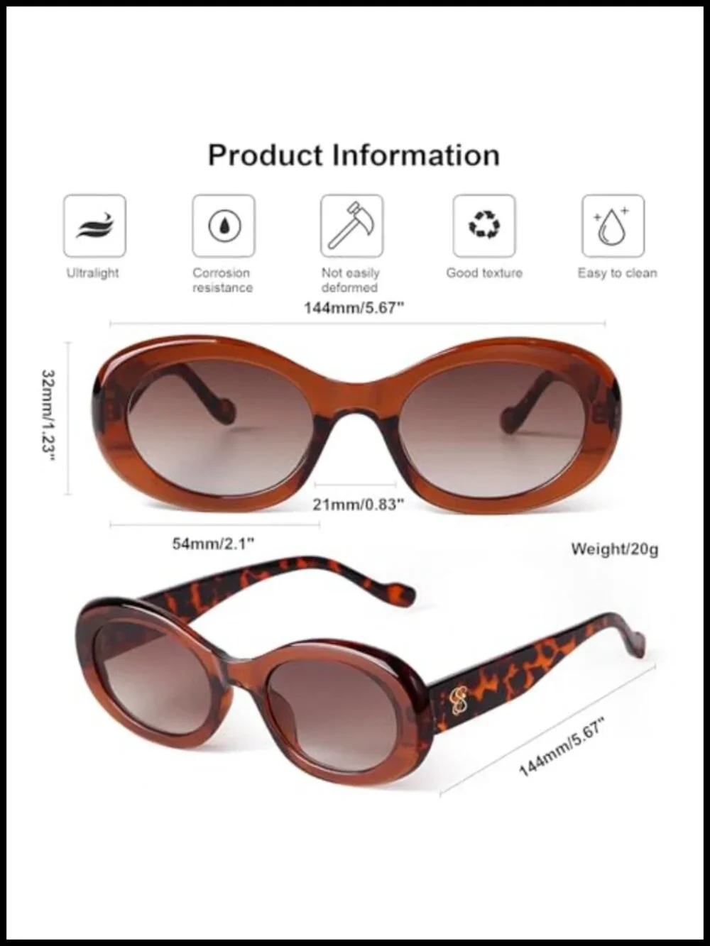 Retro Oval Sunglasses with UV Protection, Lightweight Frame
